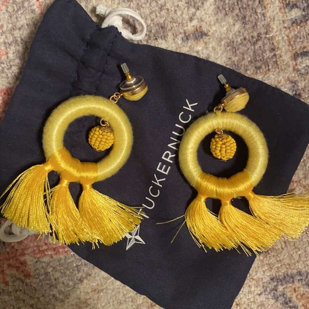 Retro yellow birds of paradise earrings tuckernuck + pouch